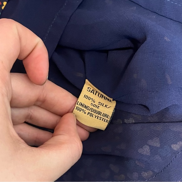 Boutique Bel Air M 100% Silk Blue Multicolor Heart Casual Dressy Maximalist Top - Picture 8 of 9